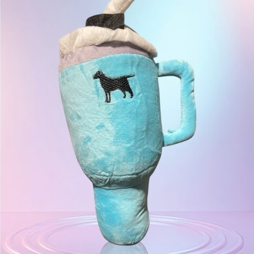 Large Plush Tumbler Dog Toy Blue Coffee Cup Squeaky Toy NWT